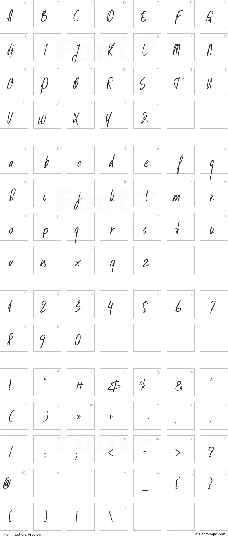 DK Kusukusu Font - All Latters Preview Chart